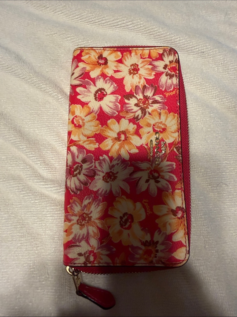 Coach Floral Zip Wallet - Pink, Yellow, Cream